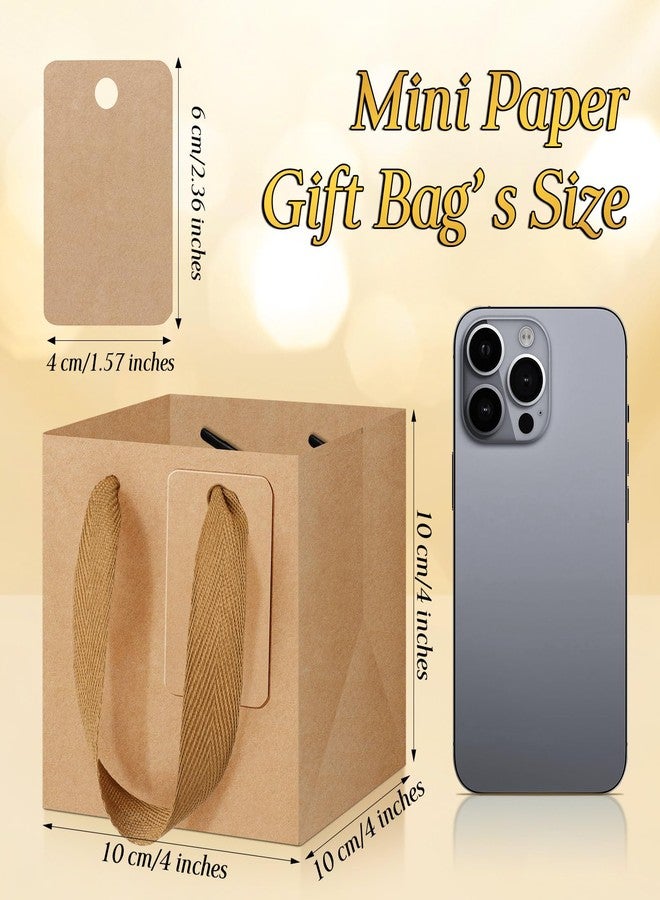 Kolldenn 50 Pcs Small Brown Gift Bags with Handles 4"×4"×4" Mini Kraft Paper Square Gift Bags Bulk with 50 Blank DIY Tags for Wedding Birthday Graduation Shopping Business Party - Image 2