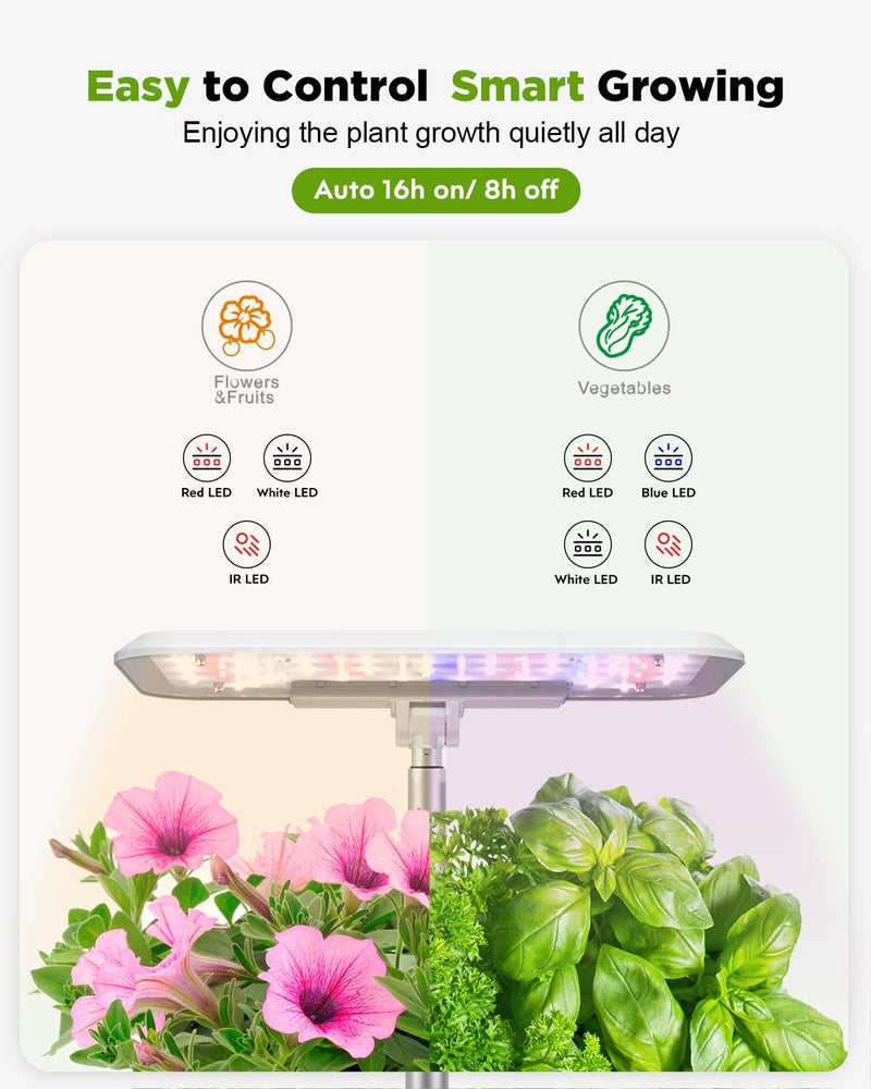 URUQ Hydroponics Growing System Indoor Garden: 8 Pods Herb Garden Kit Indoor with LED Grow Light Quiet Smart Water Pump Automatic Timer Healthy Fresh Herbs Vegetables - Hydroponic Planter for Home Kitchen - Image 4