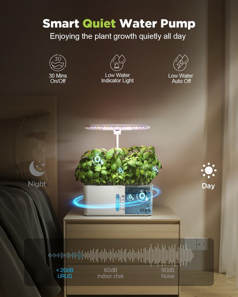 URUQ Hydroponics Growing System Indoor Garden: 8 Pods Herb Garden Kit Indoor with LED Grow Light Quiet Smart Water Pump Automatic Timer Healthy Fresh Herbs Vegetables - Hydroponic Planter for Home Kitchen - Image 3