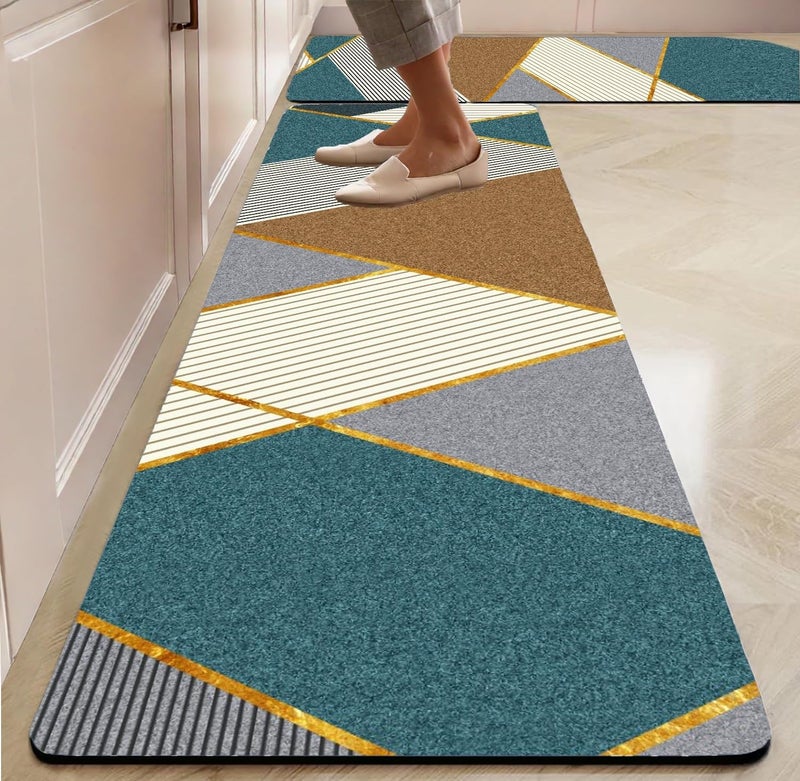 DAILY ART Dailyart Rubber Rectangular Kitchen Mats for Floor Set of 2 Pcs | Non-Skid, Soft Absorbent Rugs for Kitchen Floor, Laundry, and Hallway | 120x40cm, 40x60cm | (Green and Cream) - Image 1