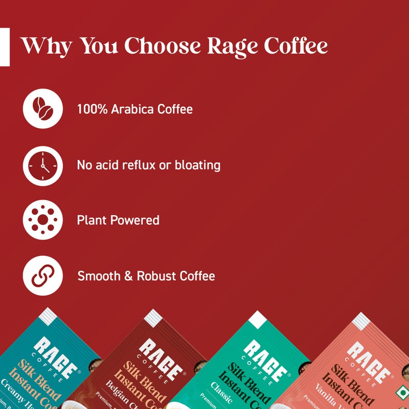 Rage Coffee - Silk Blend Assorted Sachets, Pack of 15 (3 Classic, 4 Creamy Hazelnut, 4 Vanilla Velvet & 4 Belgian Chocolate) +Multi-purpose Shaker 400 ML - Image 5