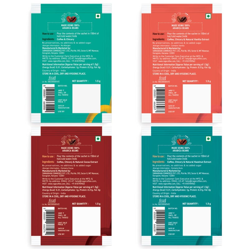 Rage Coffee - Silk Blend Assorted Sachets, Pack of 15 (3 Classic, 4 Creamy Hazelnut, 4 Vanilla Velvet & 4 Belgian Chocolate) +Multi-purpose Shaker 400 ML - Image 2