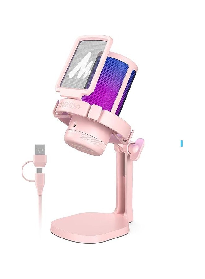 Maono DGM20-Pink Gaming Microphone, USB Condenser Mic for Streaming, Noise Cancellation, Podcast, YouTube, PC Desktop Computer Mic for PS5, DGM20-Pink  - Image 1