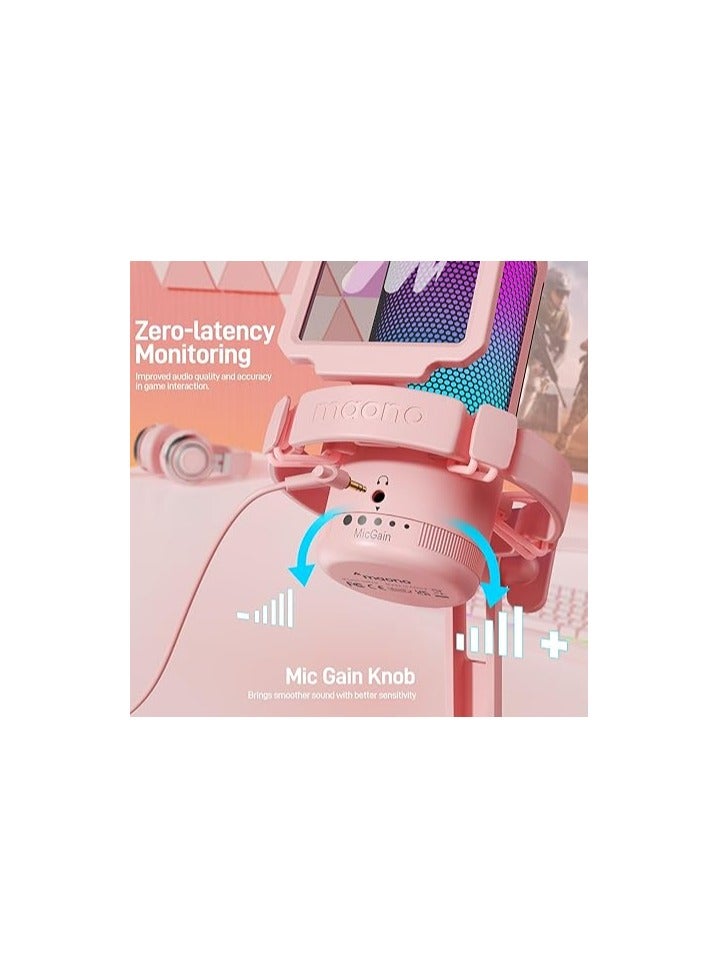 Maono DGM20-Pink Gaming Microphone, USB Condenser Mic for Streaming, Noise Cancellation, Podcast, YouTube, PC Desktop Computer Mic for PS5, DGM20-Pink  - Image 4