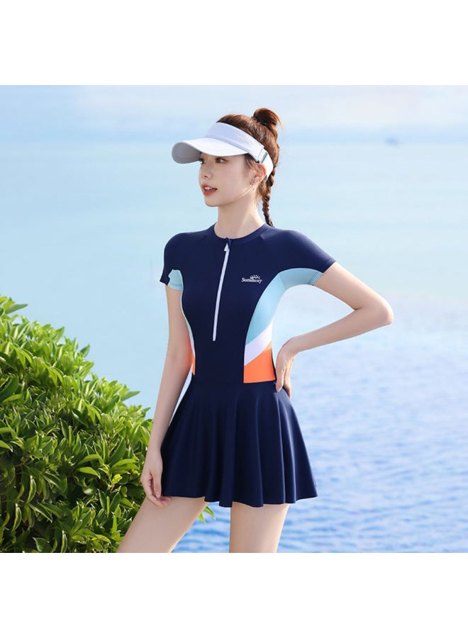 Loquat Swimwear Women's 2023 Belly-Covering Slimming Fashion One-Piece Skirt Swimming Pool Hot Spring Special Seaside Swimming Suit-Color:Navy Blue- - Image 3