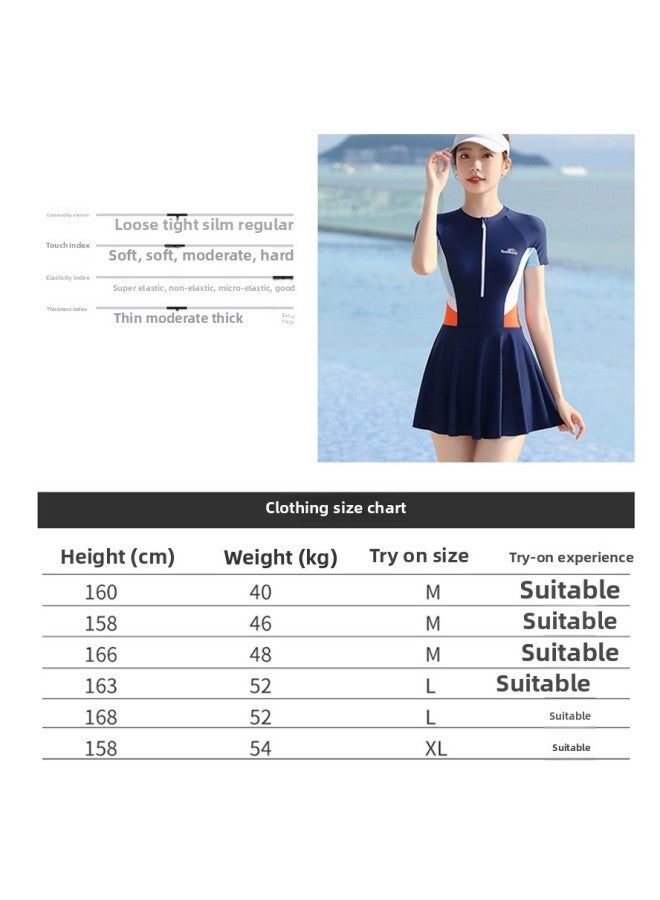 Loquat Swimwear Women's 2023 Belly-Covering Slimming Fashion One-Piece Skirt Swimming Pool Hot Spring Special Seaside Swimming Suit-Color:Navy Blue- - Image 5
