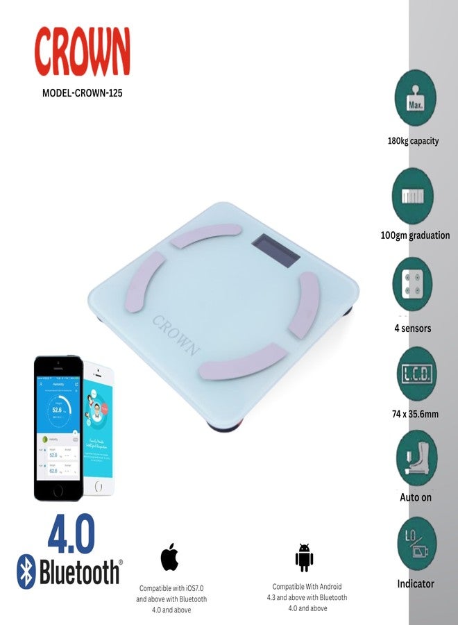 CROWN Bluetooth Digital BMI Body Weight Scale | Smart Fitness Weighing Scale with Body Fat Analyzer | Wireless Body Composition Tracker for Home & Gym - Image 2