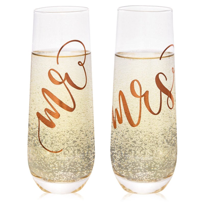 Juvale Juvale Set of 2 Mr and Mrs Champagne Toasting Flutes for Bride and Groom His and Hers Wedding Day Glasses for Newlyweds Engagement Wedding and Bridal Shower Gifts Rose Gold 10oz 