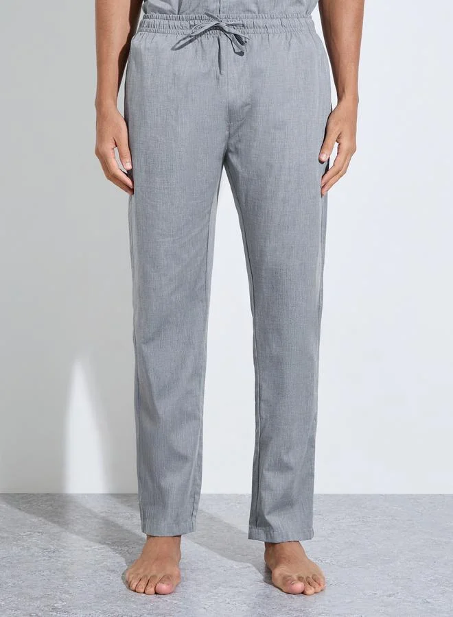 Styli  Grey Solid Short Sleeves Shirt And Straight Leg Pants Pyjama Set for Men | Best Price UAE