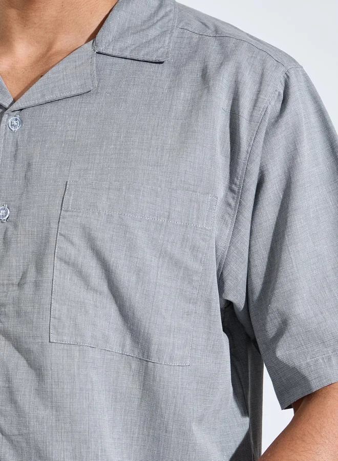 Styli  Grey Solid Short Sleeves Shirt And Straight Leg Pants Pyjama Set for Men | Best Price UAE