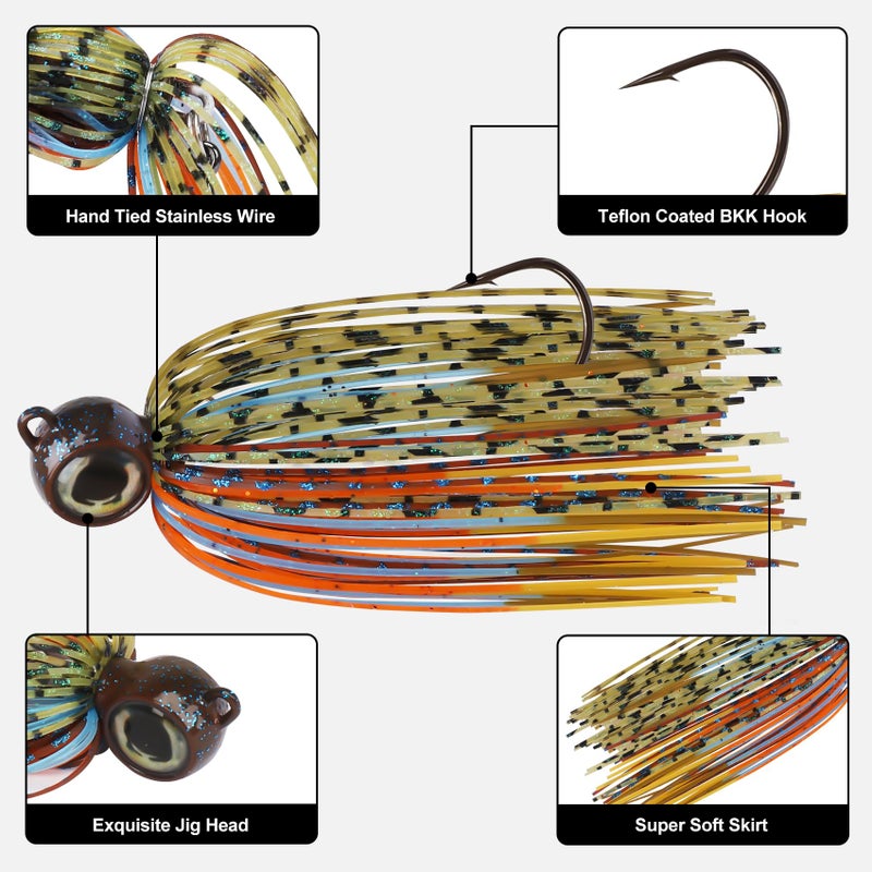 TRUSCEND Swinging Jigs Fishing Lures with Teflon Coated Ultra Smooth Sharp BKK Hook, Multi-Color Skirted Bass Swim Jigs Tied with Stainless Wire, Weedless Bass Baits Fishing Jigs Easily Used 1/2oz - Image 2