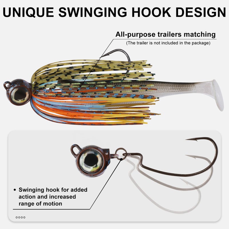 TRUSCEND Swinging Jigs Fishing Lures with Teflon Coated Ultra Smooth Sharp BKK Hook, Multi-Color Skirted Bass Swim Jigs Tied with Stainless Wire, Weedless Bass Baits Fishing Jigs Easily Used 1/2oz - Image 4