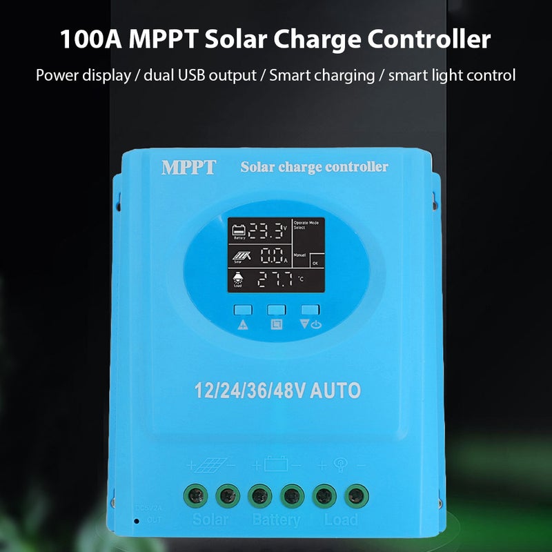 100A تحكم شحن شمسي MPPT 12V 24V 36V 48V تكيف تلقائي مع شاشة LCD مصممة بإضاءة سوداء منظم ذكي لأصحاب البطاريات الرصاص الحمضية والليثيوم ومخرجات USB مزدوجة - Image 5