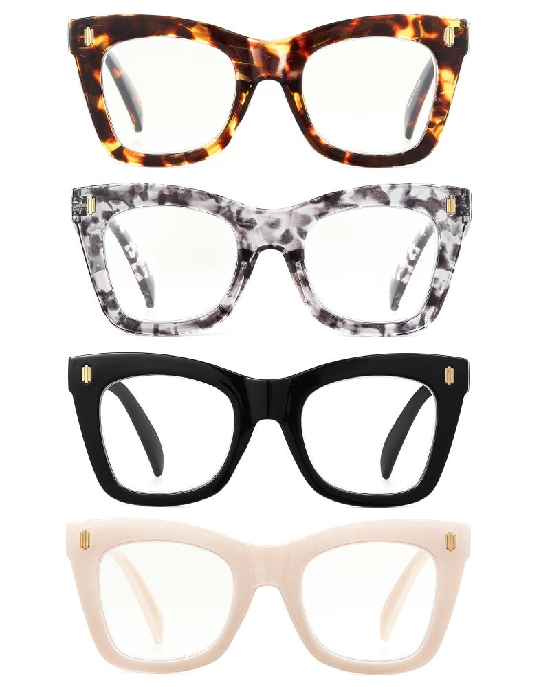 JM 4 Pack Oversized Reading Glasses for Women, Cat Eye Trendy Oprah Style Blue Light Blocking Computer Readers for Women +2.5 - Image 1