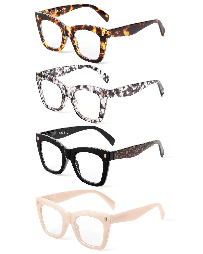 JM 4 Pack Oversized Reading Glasses for Women, Cat Eye Trendy Oprah Style Blue Light Blocking Computer Readers for Women +2.5 - Image 3