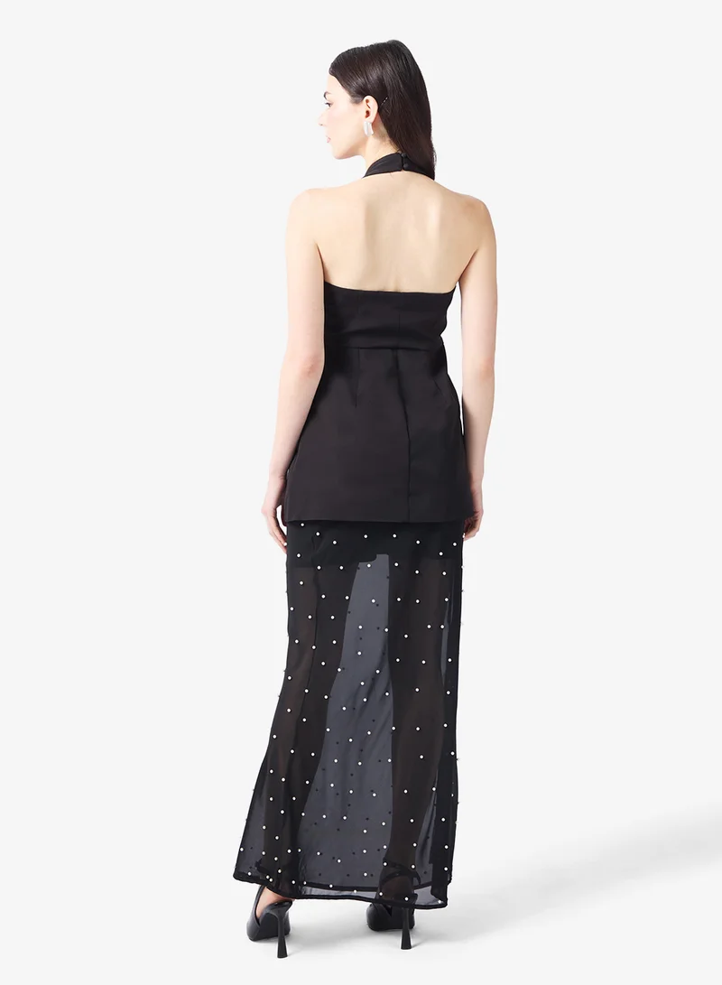 Style Cheat Halter Slip Pearl Dress in Black