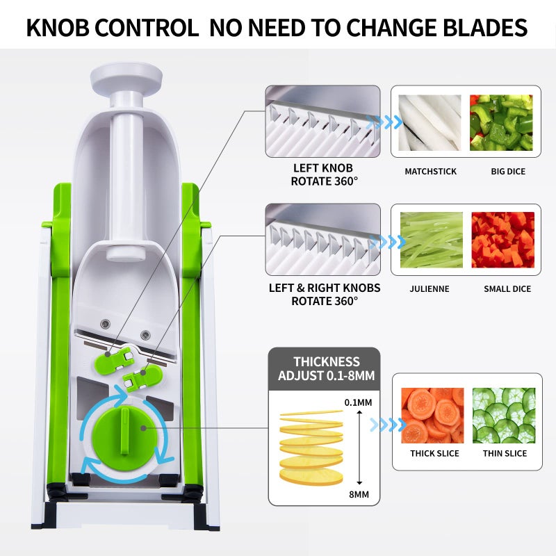 QYKIC Safe Mandoline Slicer 5 in 1 Vegetable Chopper Food Potato Cutter, Strips Julienne Dicer Adjustable Thickness 0.1-8 mm Kitchen Chopping Artifact Fast Meal Prep - Image 3