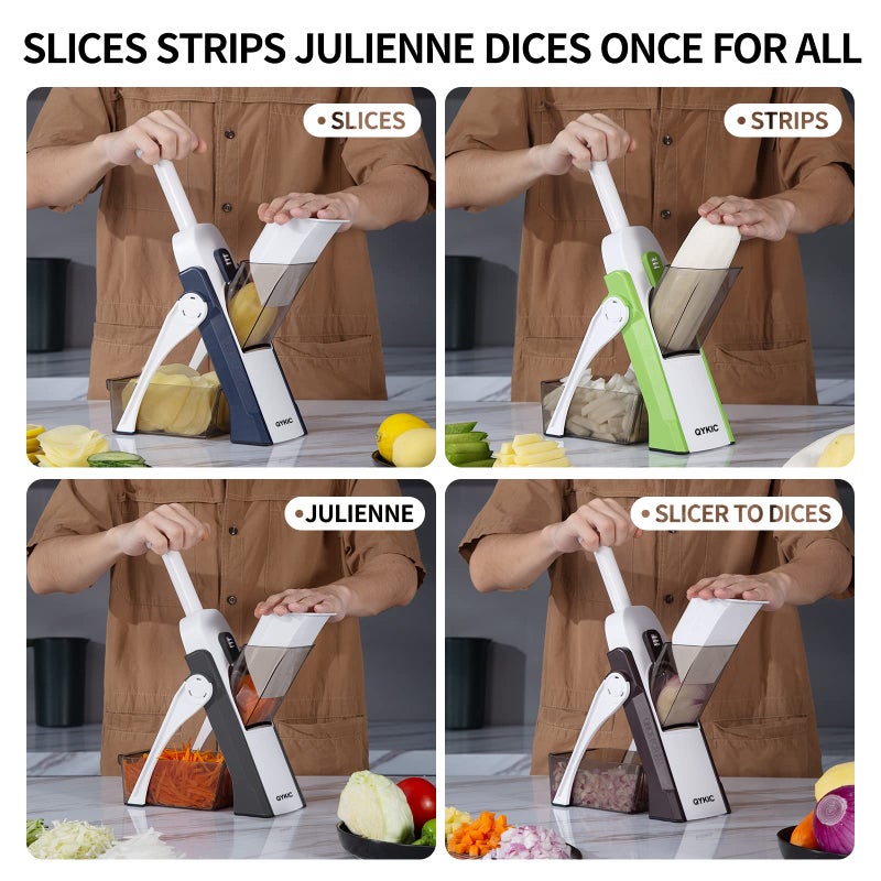 QYKIC Safe Mandoline Slicer 5 in 1 Vegetable Chopper Food Potato Cutter, Strips Julienne Dicer Adjustable Thickness 0.1-8 mm Kitchen Chopping Artifact Fast Meal Prep - Image 4