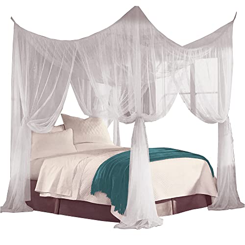 Just Relax Four Corner Post Decorative Elegant Bed Net Canopy Set, White, Full/Queen/King, 86.6x78.7x98.4 Inches - Image 1