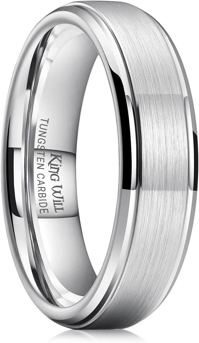 King Will Classic Tungsten Wedding Band for Men, 6/7/8/9/10mm Widths, Polished Finish Step Edge Matte Rings Comfort Fit - Image 1