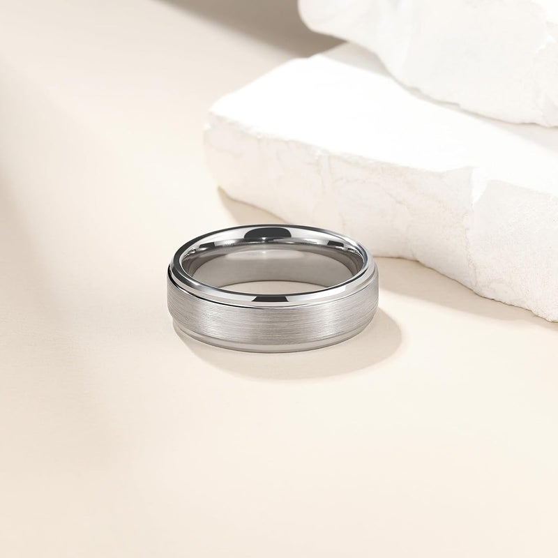 King Will Classic Tungsten Wedding Band for Men, 6/7/8/9/10mm Widths, Polished Finish Step Edge Matte Rings Comfort Fit - Image 2