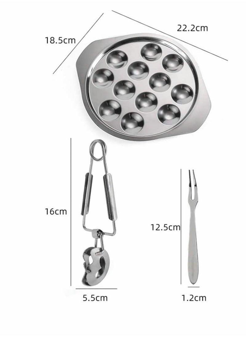 Y&D Escargot Dining Set, Stainless Steel Tableware Metal Snail Tong 12 Compartment Holes Plate Fork for Home BBQ Restaurant, 2 Set  - Image 4