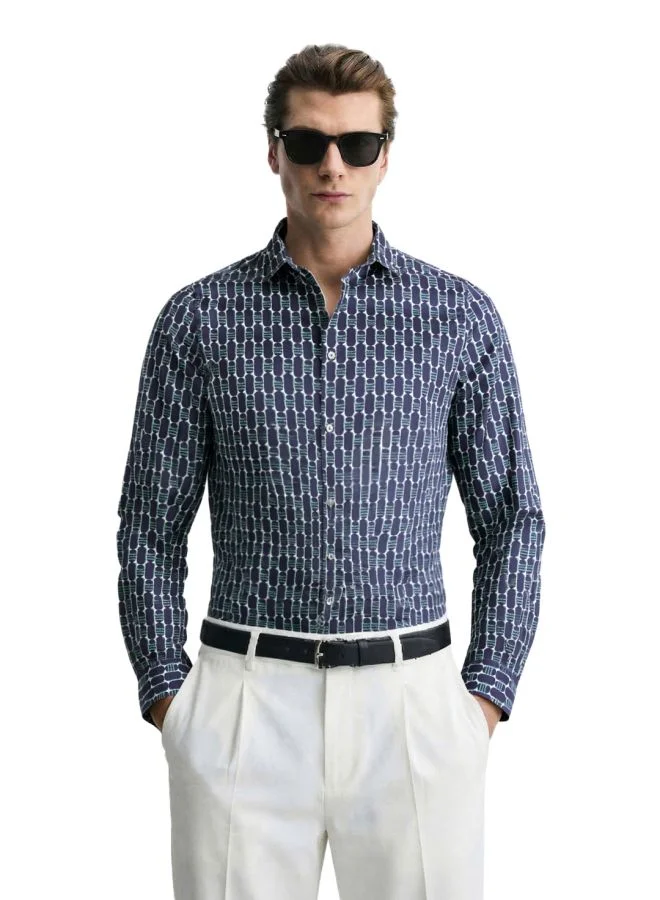 ذا انديان كراج كو Men Slim Fit Printed Cutaway Collar Full Sleeves Shirt
