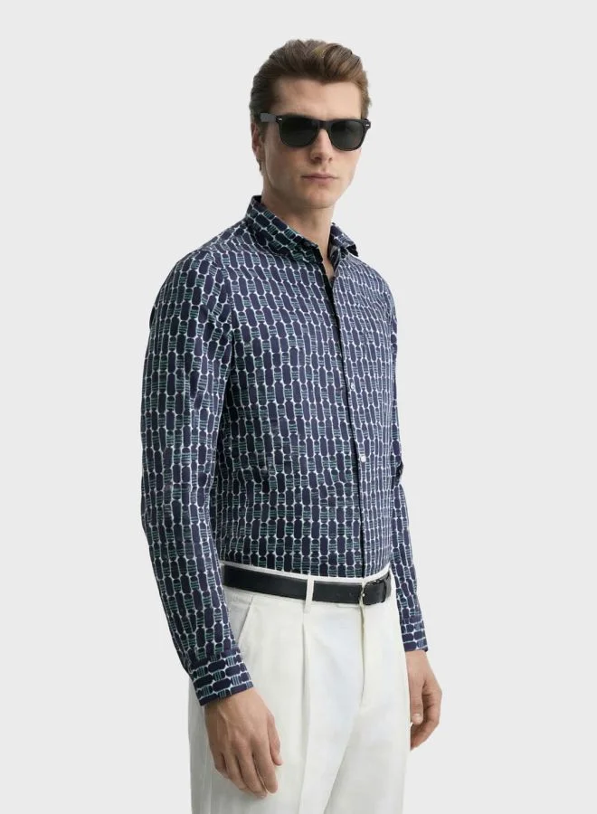 ذا انديان كراج كو Men Slim Fit Printed Cutaway Collar Full Sleeves Shirt