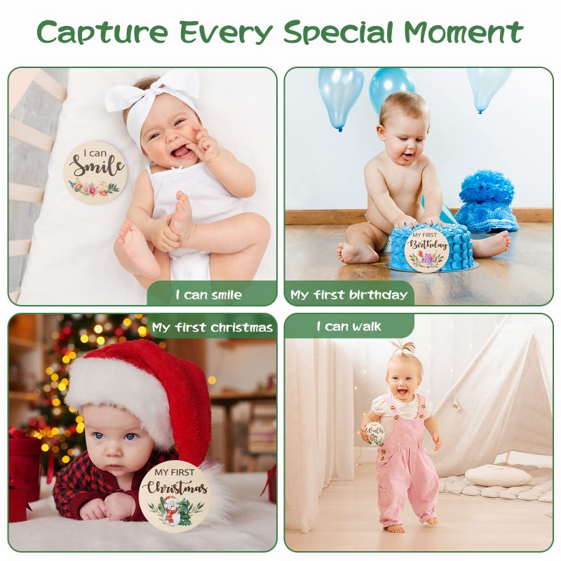 Giftacity Baby Monthly Milestone Cards Sign - 10 Double Sided Marker Wooden Circles Discs Newborn Photography Prop, Pregnancy Journey Birth Announcement Sign Baby Boy and Girl Gift Sets - Image 4