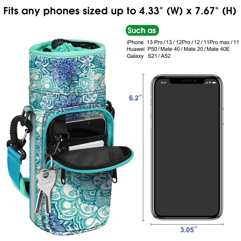 CaseBot Water Bottle Carrier Bag Sling Case, Sports Water Bottle Pouch Holder Sleeve with Adjustable Shoulder Hand Strap and 2 Pockets for Men Women Hiking Camping Travelling - Image 4