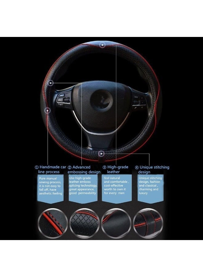 Arabest Heavy Duty Car Steering Wheel Cover,14.5-15 Inch,Anti-Slip,Breathable,Black Red Line - Image 3