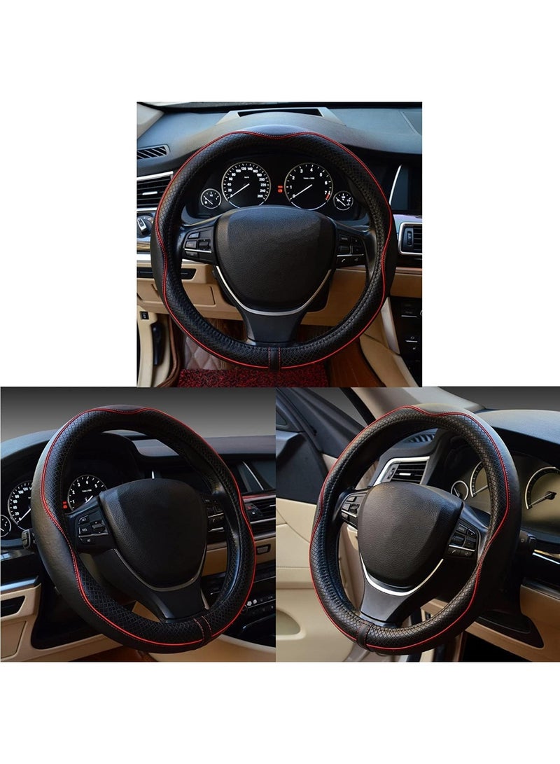 Arabest Heavy Duty Car Steering Wheel Cover,14.5-15 Inch,Anti-Slip,Breathable,Black Red Line - Image 5