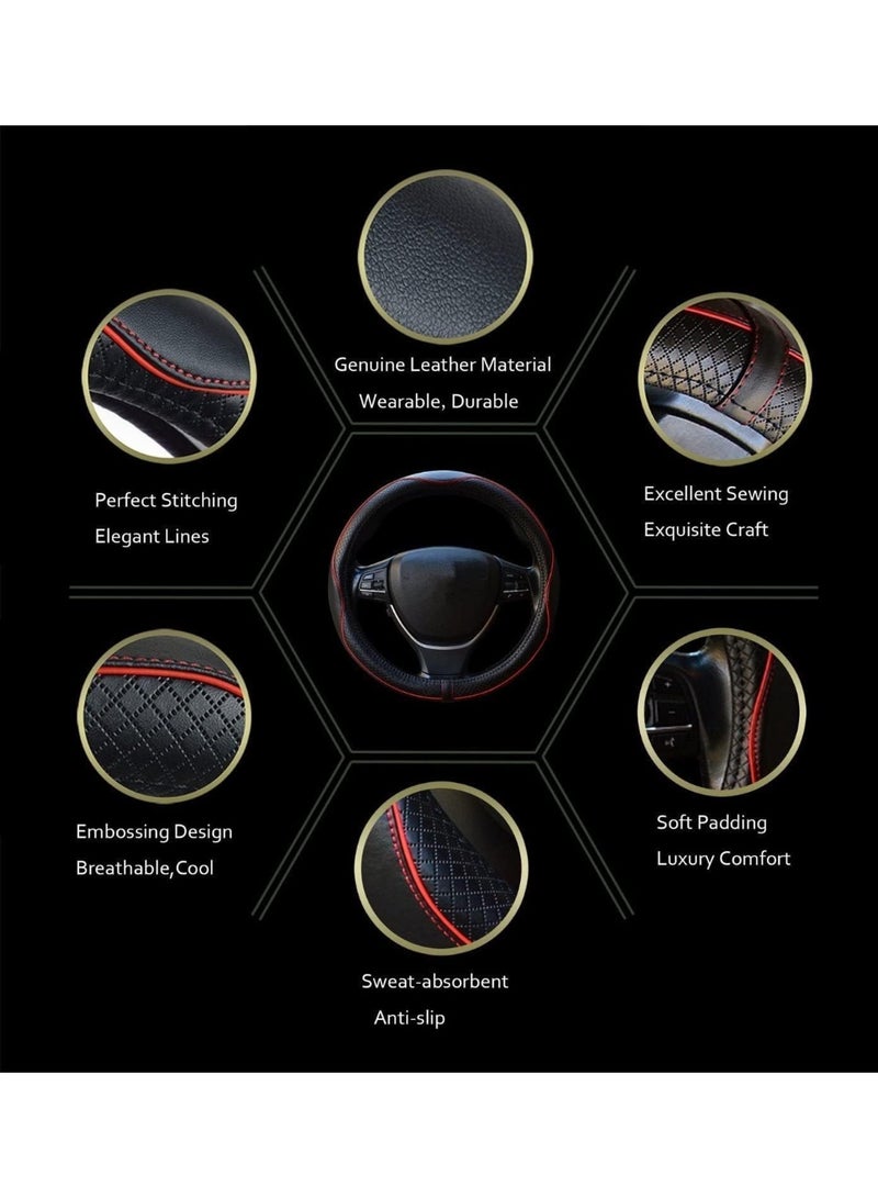 Arabest Heavy Duty Car Steering Wheel Cover,14.5-15 Inch,Anti-Slip,Breathable,Black Red Line - Image 4