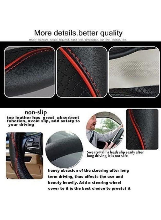 Arabest Heavy Duty Car Steering Wheel Cover,14.5-15 Inch,Anti-Slip,Breathable,Black Red Line - Image 2