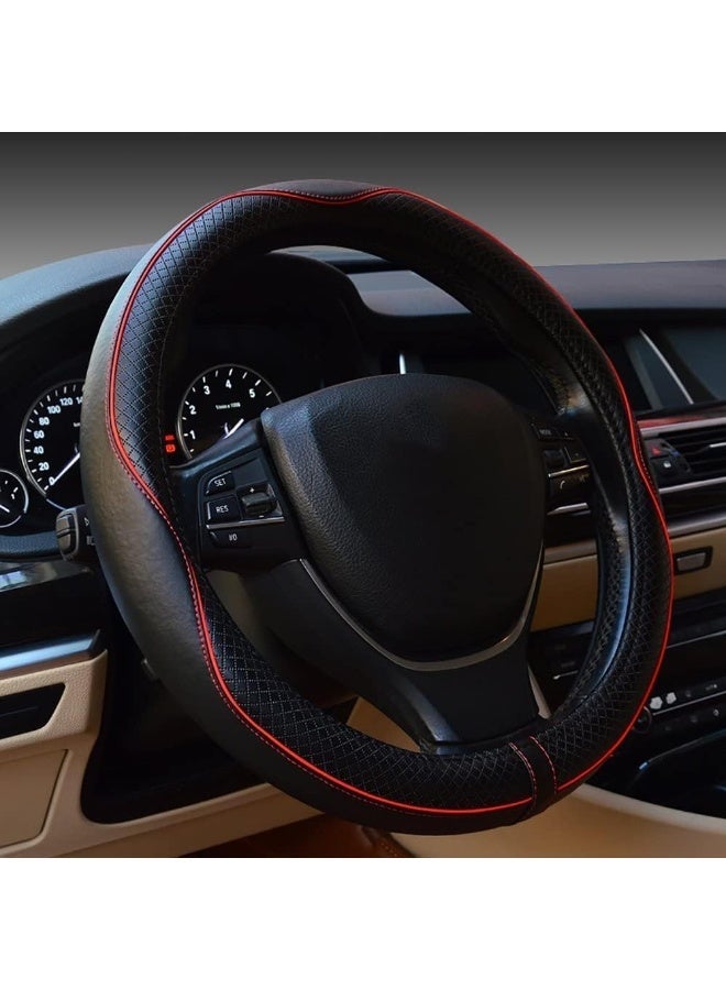 Arabest Heavy Duty Car Steering Wheel Cover,14.5-15 Inch,Anti-Slip,Breathable,Black Red Line - Image 1