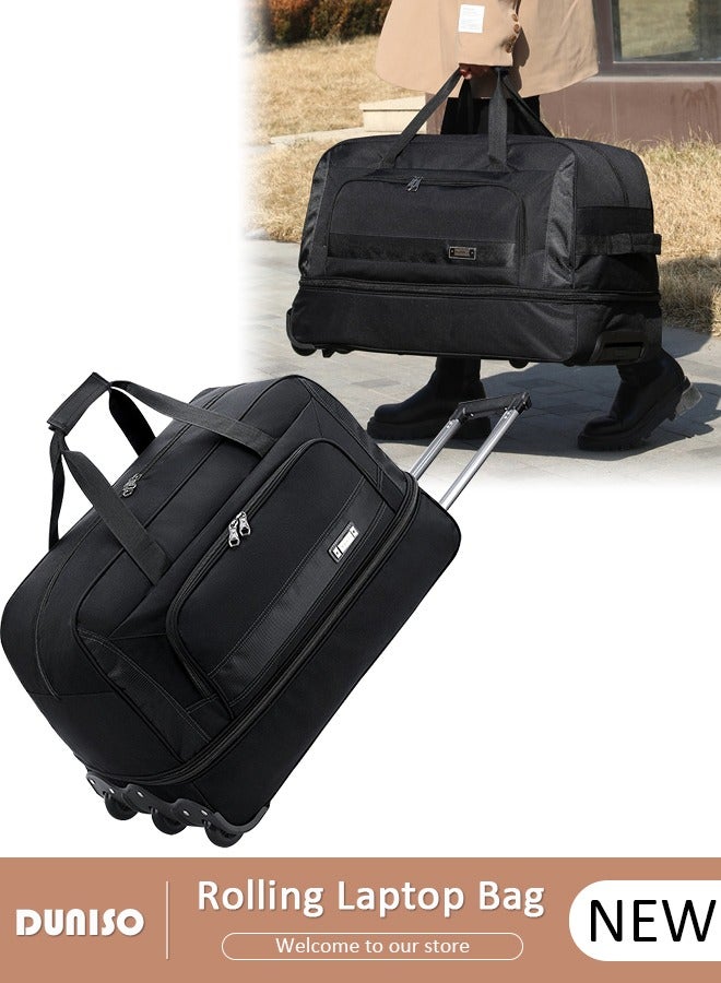 DUNISO Rolling Duffle Bag, Rolling Garment Bags for Travel,Carry-On Bag Large Capacity Travel Handbag with Adjustable Pull Rod,Expandable Waterproof Weekend Luggage Bag for Unisex,Suits for School, Work, Business Trips - Image 1
