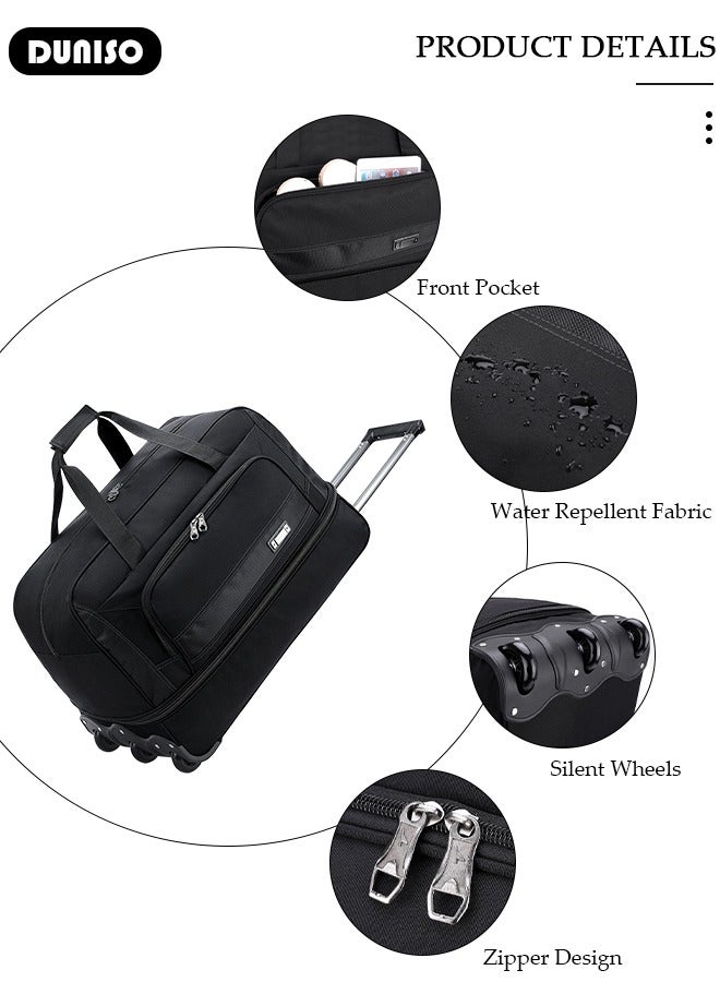 DUNISO Rolling Duffle Bag, Rolling Garment Bags for Travel,Carry-On Bag Large Capacity Travel Handbag with Adjustable Pull Rod,Expandable Waterproof Weekend Luggage Bag for Unisex,Suits for School, Work, Business Trips - Image 2
