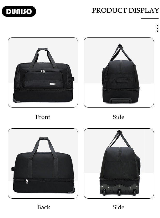 DUNISO Rolling Duffle Bag, Rolling Garment Bags for Travel,Carry-On Bag Large Capacity Travel Handbag with Adjustable Pull Rod,Expandable Waterproof Weekend Luggage Bag for Unisex,Suits for School, Work, Business Trips - Image 3