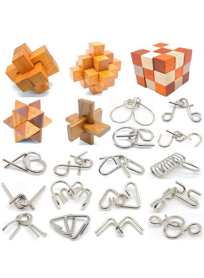 Brain Teasers With The Puzzles 21Pcs Unlock Interlock Game Iq Test Toy 3D Wooden And Metal For Party Favor Kids Adults Challenge - Image 1