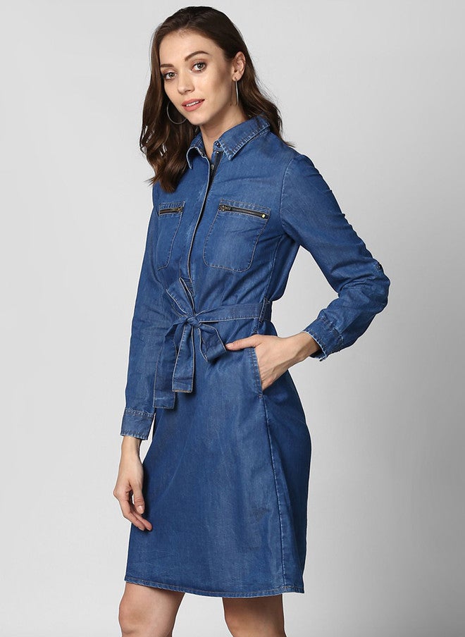 StyleStone فستان قميص جينز نسائي من ستايل ستون بتفاصيل ربط - Image 4