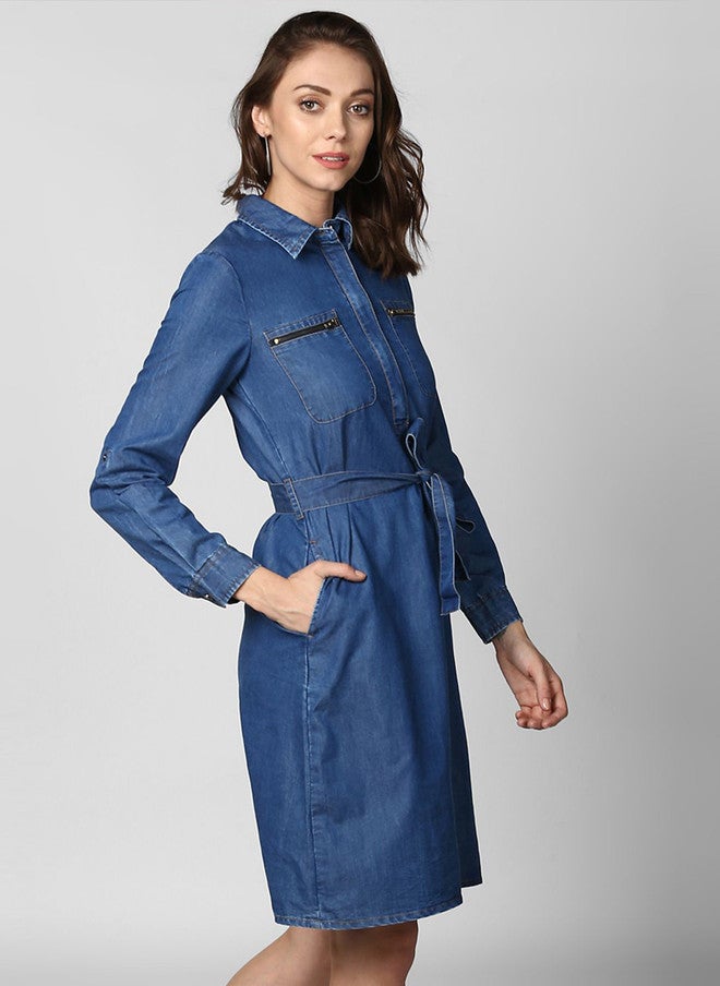 StyleStone فستان قميص جينز نسائي من ستايل ستون بتفاصيل ربط - Image 3