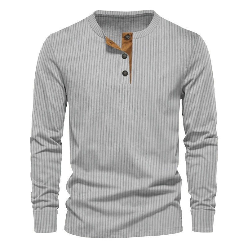 BOYUAN Men's Slim Fit Corduroy Long Sleeve Henley Shirt - Solid Color Casual Top for Spring and Autumn - Image 4