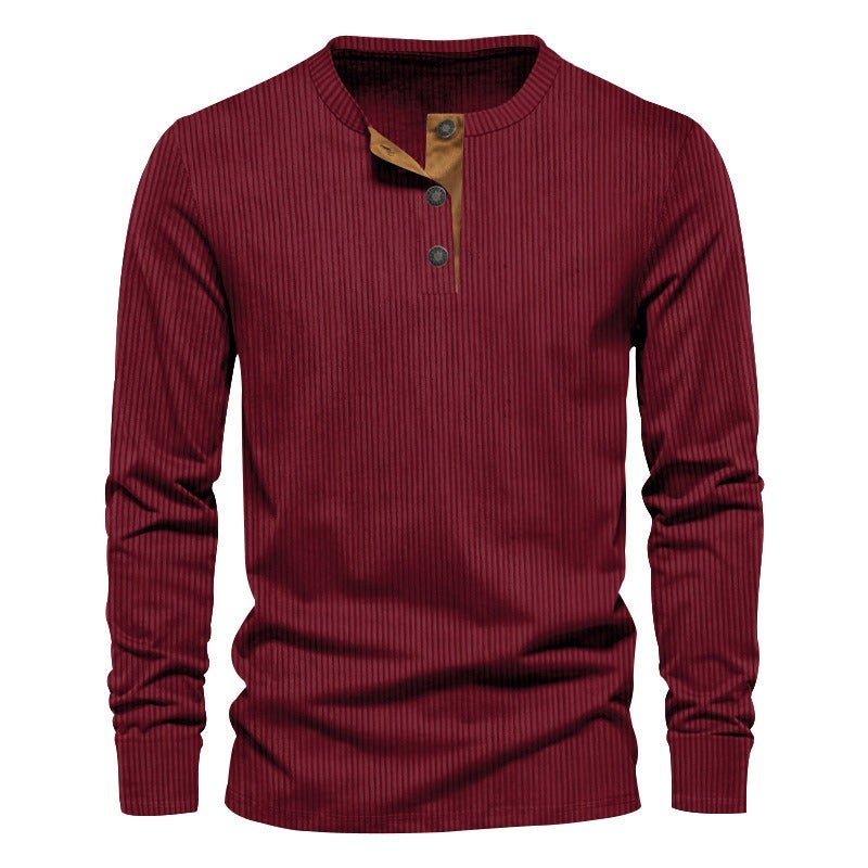 BOYUAN Men's Slim Fit Corduroy Long Sleeve Henley Shirt - Solid Color Casual Top for Spring and Autumn - Image 2