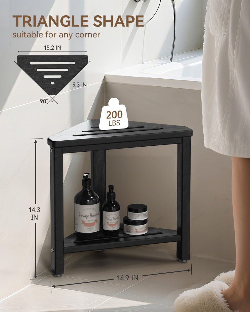 ONSGLM Shower Foot Rest 15in, HDPE Waterproof Shower Stool for Inside Shower, Corner Shower Stool for Shaving Legs with Storage Shelf for Small Space, Shower Step Stool, Plastic Corner Shower Bench, Black - Image 3