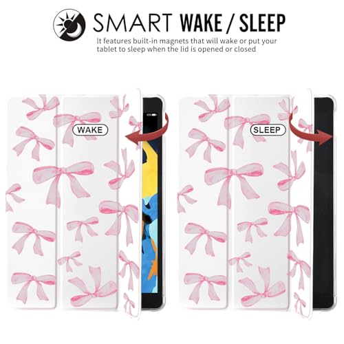 JOYLAND White Pad Case for iPad 7th/8th/9th Generation (2019/2020/2021) 10.2",with Pencil Holder-Auto Wake/Sleep,Cute Bow Anti-Scratch Shockproof Premium Folio Stand Case - Image 4