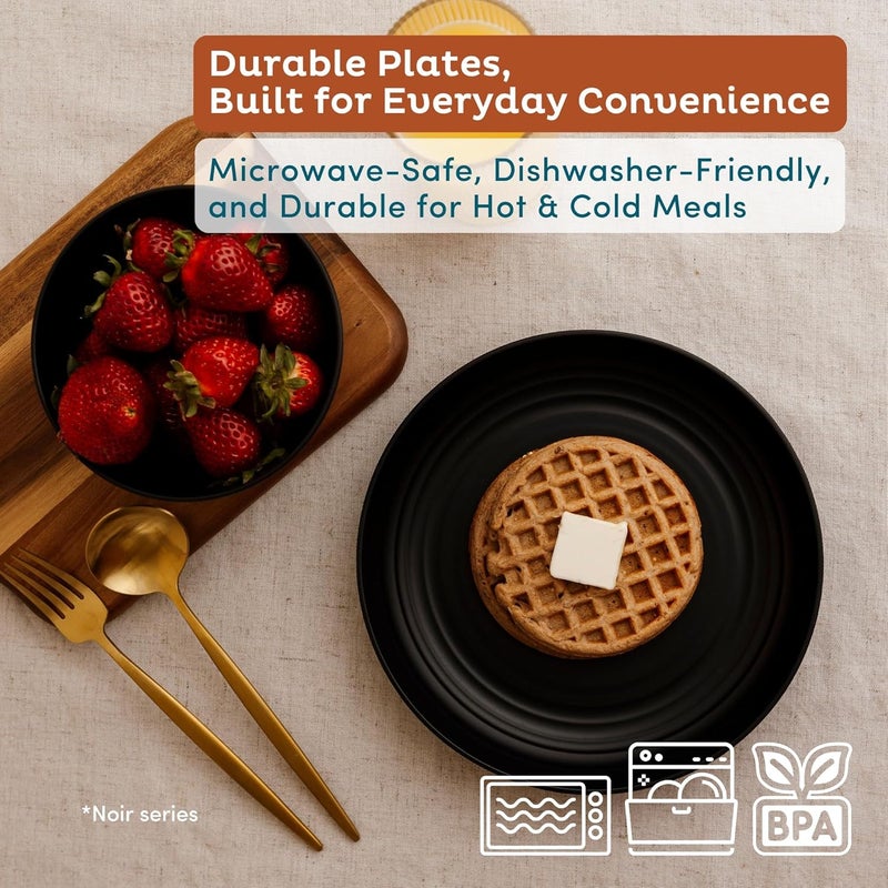 Nook Theory Reusable Wheat Straw Plates 8 Pcs  Non Toxic Kids and Toddler Plate Microwavable Dishwasher Safe and Unbreakable Dinnerware Noir 9 - Image 3