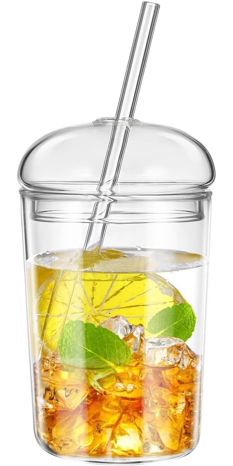 ChicAbode Glass Tumbler with Straw and Lid, 16oz Glass Smoothie Cups, Heat Resistant Juice Drinking Cup, Clear Coffee Cup Large Water Mug, Easy to Clean, Durable, for Home Outdoor Travel - Image 1