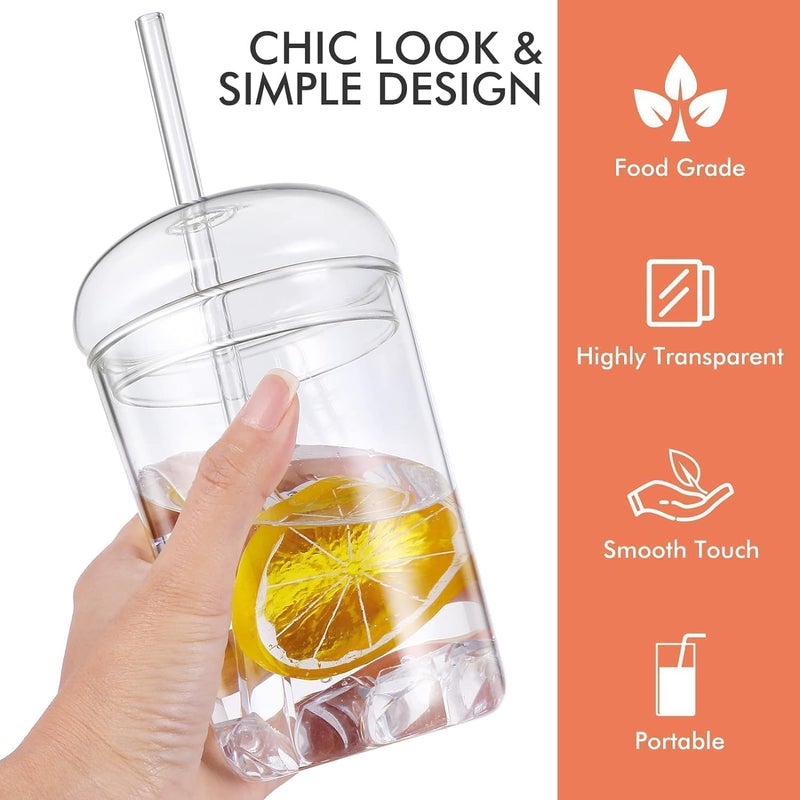 ChicAbode Glass Tumbler with Straw and Lid, 16oz Glass Smoothie Cups, Heat Resistant Juice Drinking Cup, Clear Coffee Cup Large Water Mug, Easy to Clean, Durable, for Home Outdoor Travel - Image 4