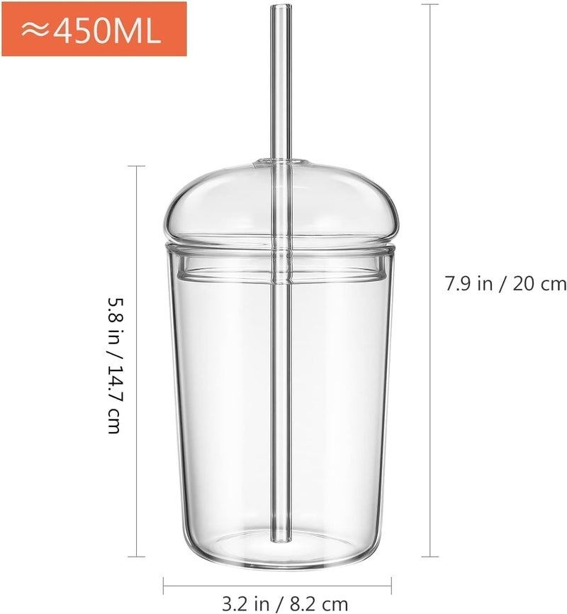 ChicAbode Glass Tumbler with Straw and Lid, 16oz Glass Smoothie Cups, Heat Resistant Juice Drinking Cup, Clear Coffee Cup Large Water Mug, Easy to Clean, Durable, for Home Outdoor Travel - Image 2