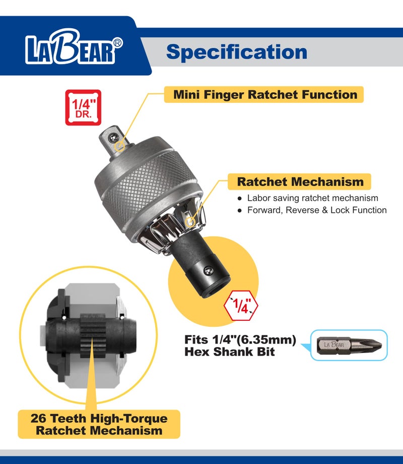 LABEAR 3 Position Adjustable Ratcheting Screwdriver, Ergonomic Grip, T Handle - Image 4